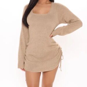 Chic Tan Knit Sweater Dress
